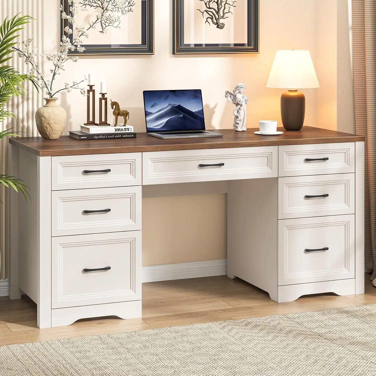 Home Office With Two Desks - Farmhouse Executive Desk Wooden Home Office