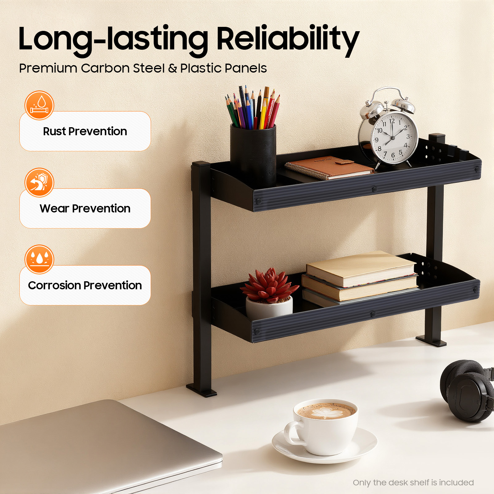 Home Office Work Table - 2-Tier Desk Shelf, Expandable Under Desk
