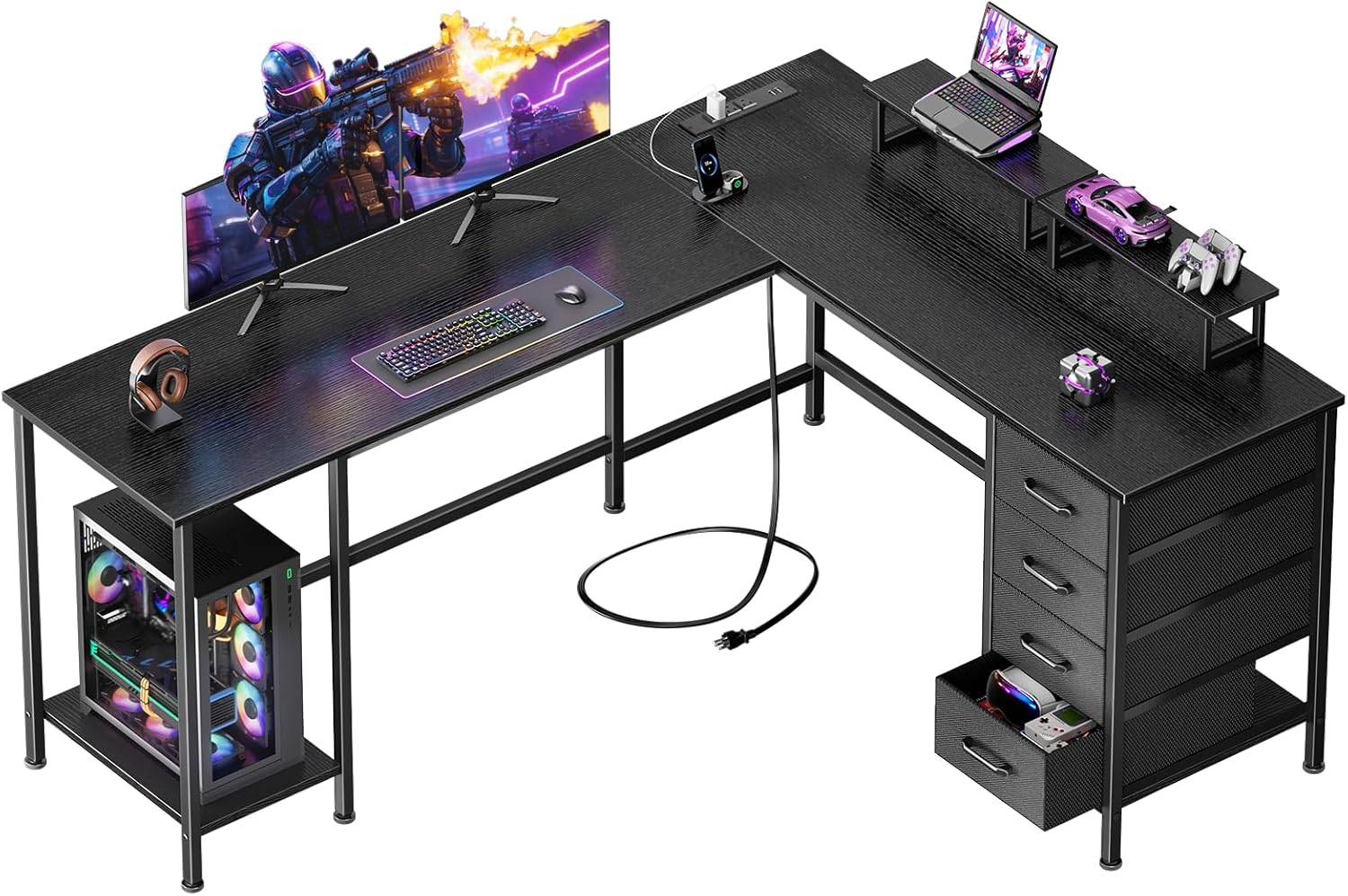 Home Office With Two Desks - 59 inch L Shaped Computer Desk