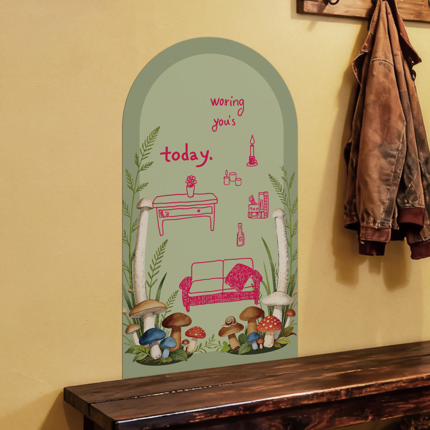 Whiteboard Magnetic - Arched Floral Magnetic Whiteboard Sticker, Easy