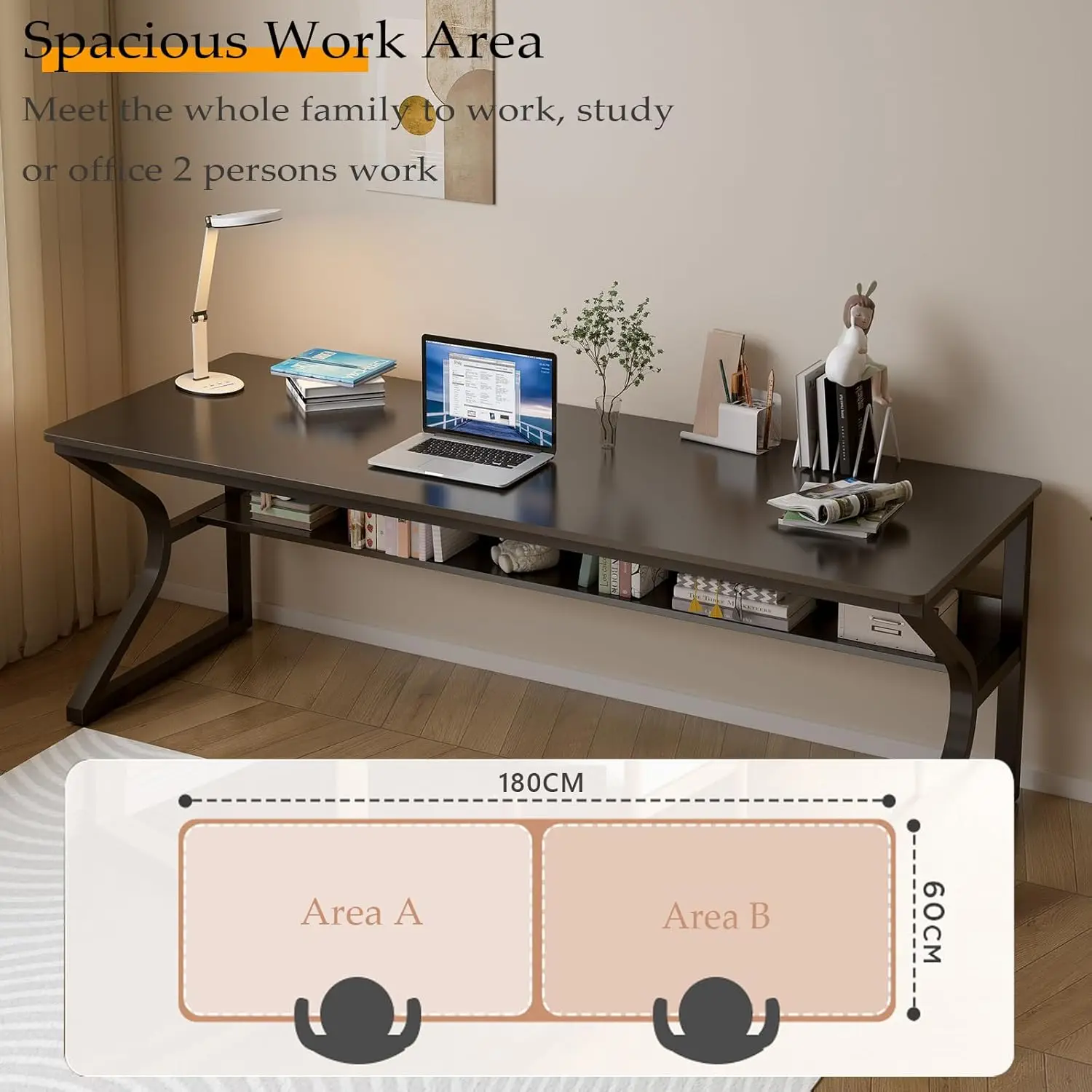 Extra Long Desk Bookshelf 71 D - Home Office With Two Desks recension och pris
