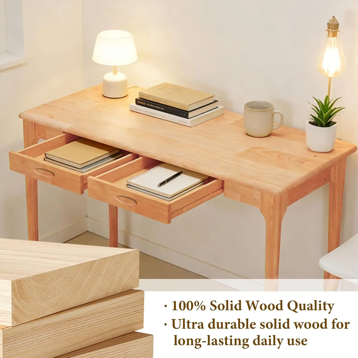 47 Inch Beech Solid Wood Desk  - Home Office Work Table recension och pris