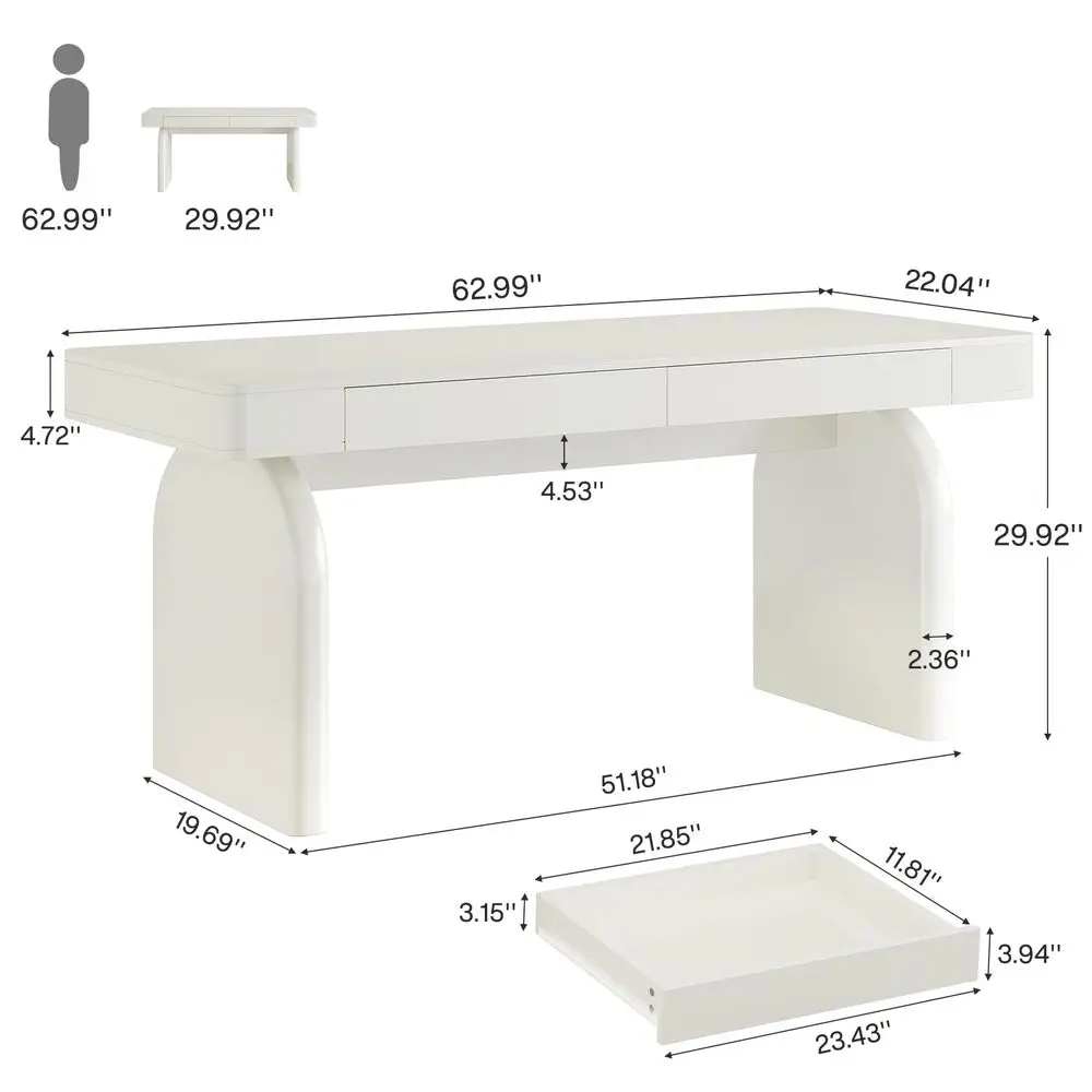 63 Inch Modern White Desk with - Home Office Work Table recension och pris