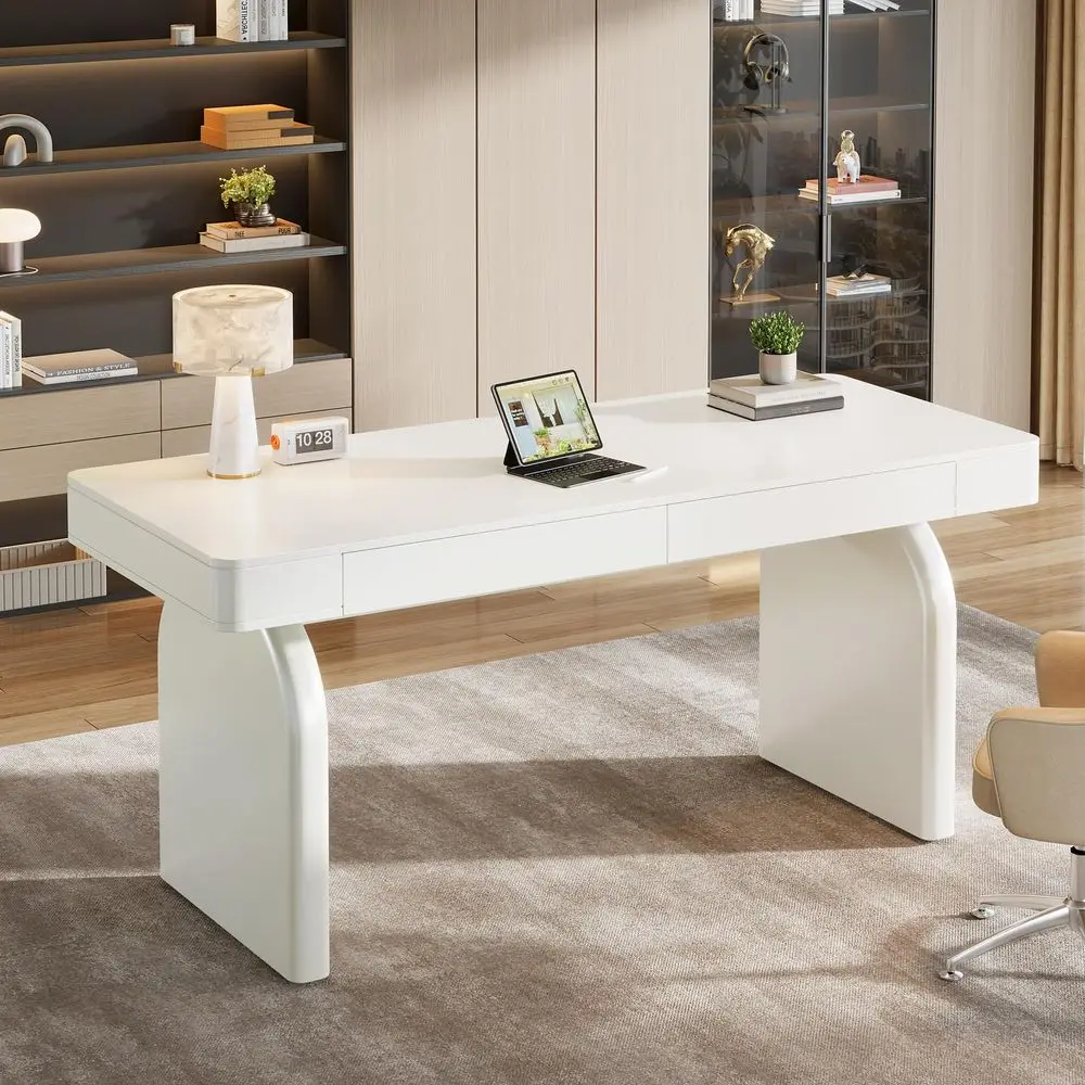 63 Inch Modern White Desk with - Home Office Work Table recension och pris