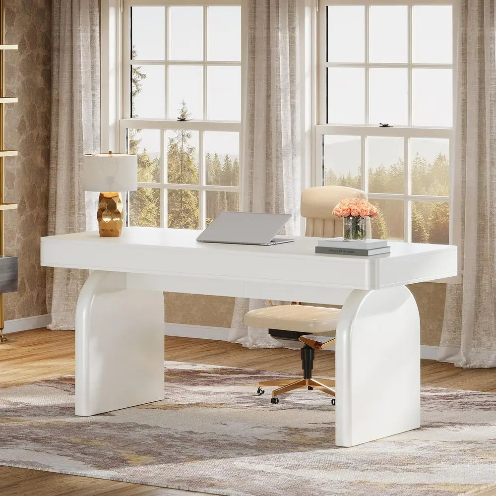 63 Inch Modern White Desk with - Home Office Work Table recension och pris