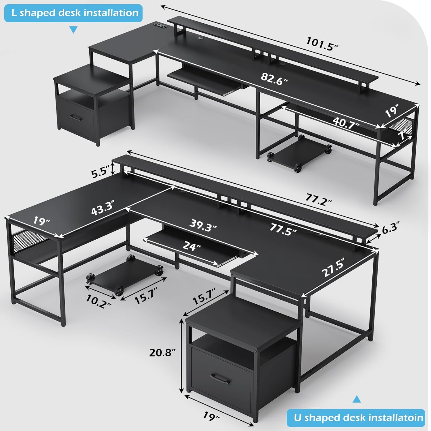U Shaped Desk,101.5''Reversibl - Home Office With Two Desks recension och pris