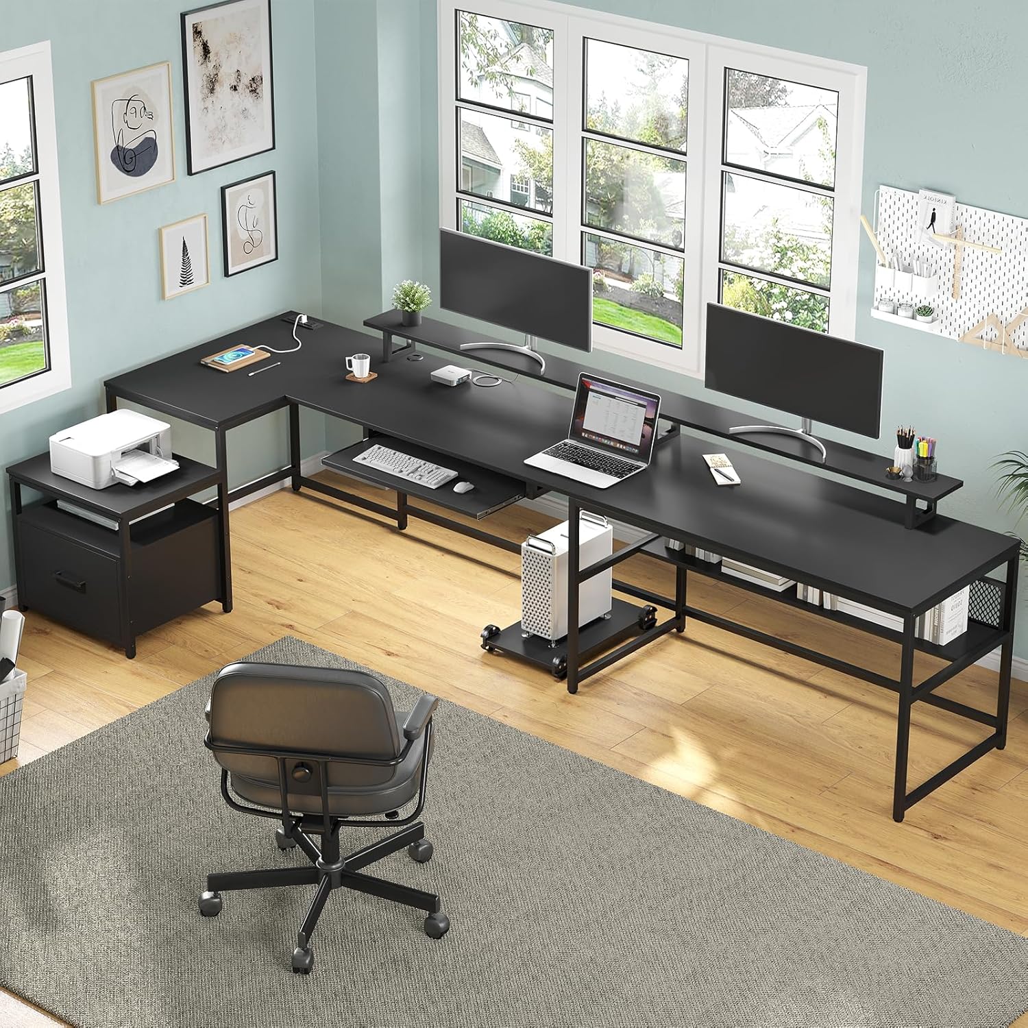 U Shaped Desk,101.5''Reversibl - Home Office With Two Desks recension och pris