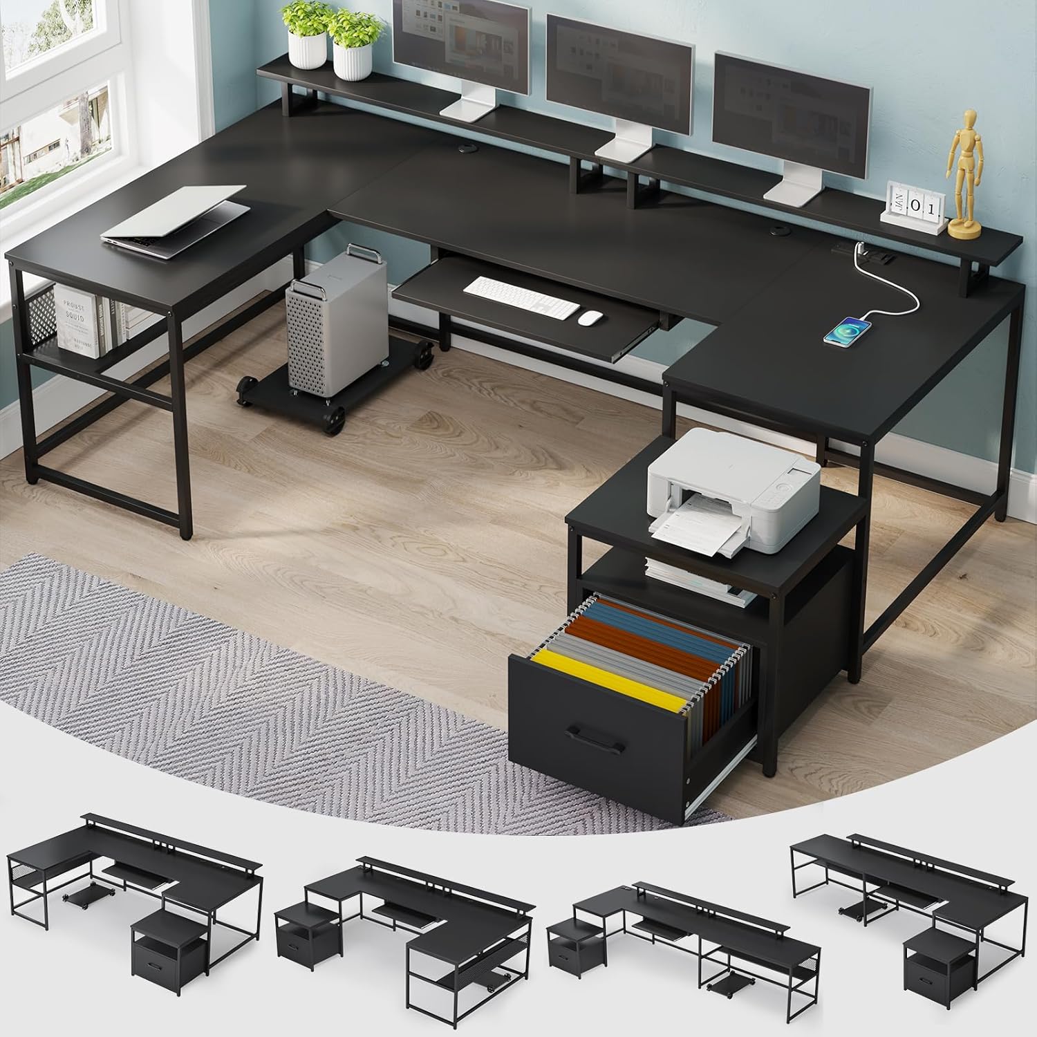 U Shaped Desk,101.5''Reversibl - Home Office With Two Desks recension och pris