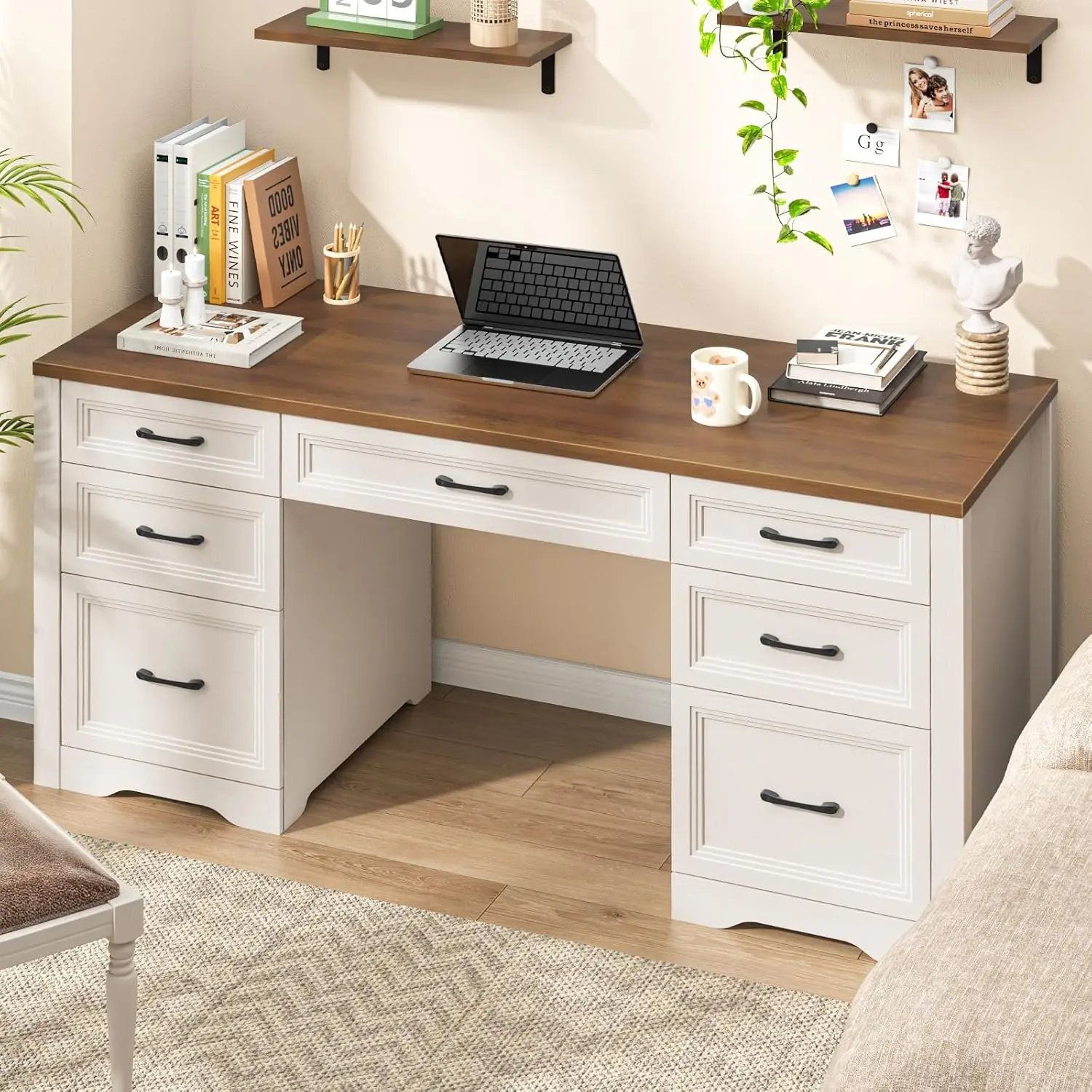Farmhouse Executive Desk Woode - Home Office With Two Desks recension och pris