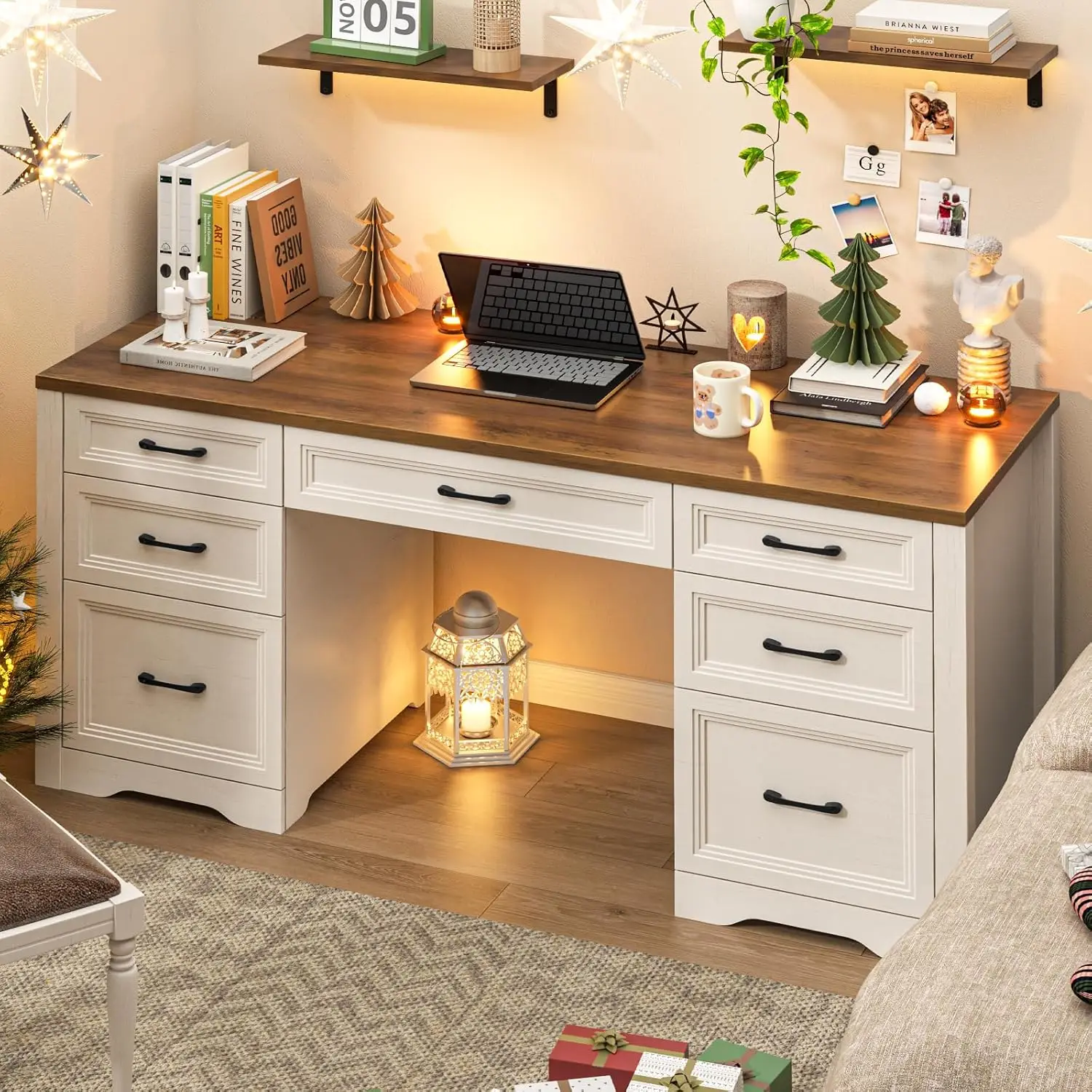 Farmhouse Executive Desk Woode - Home Office With Two Desks recension och pris