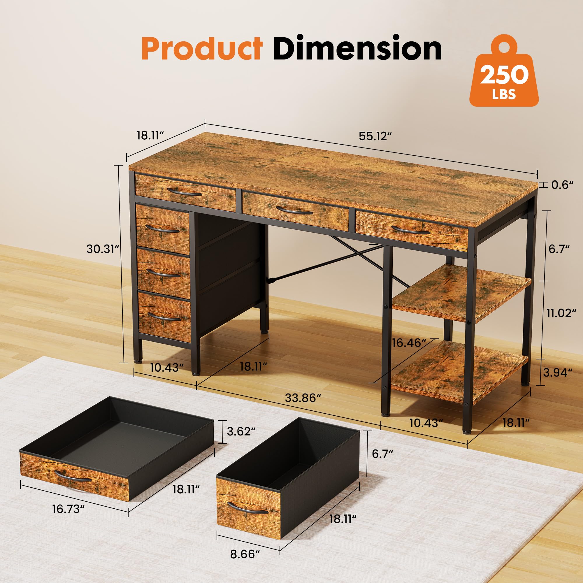 JHK 55 Inch Computer Desk with - Home Office Work Table recension och pris