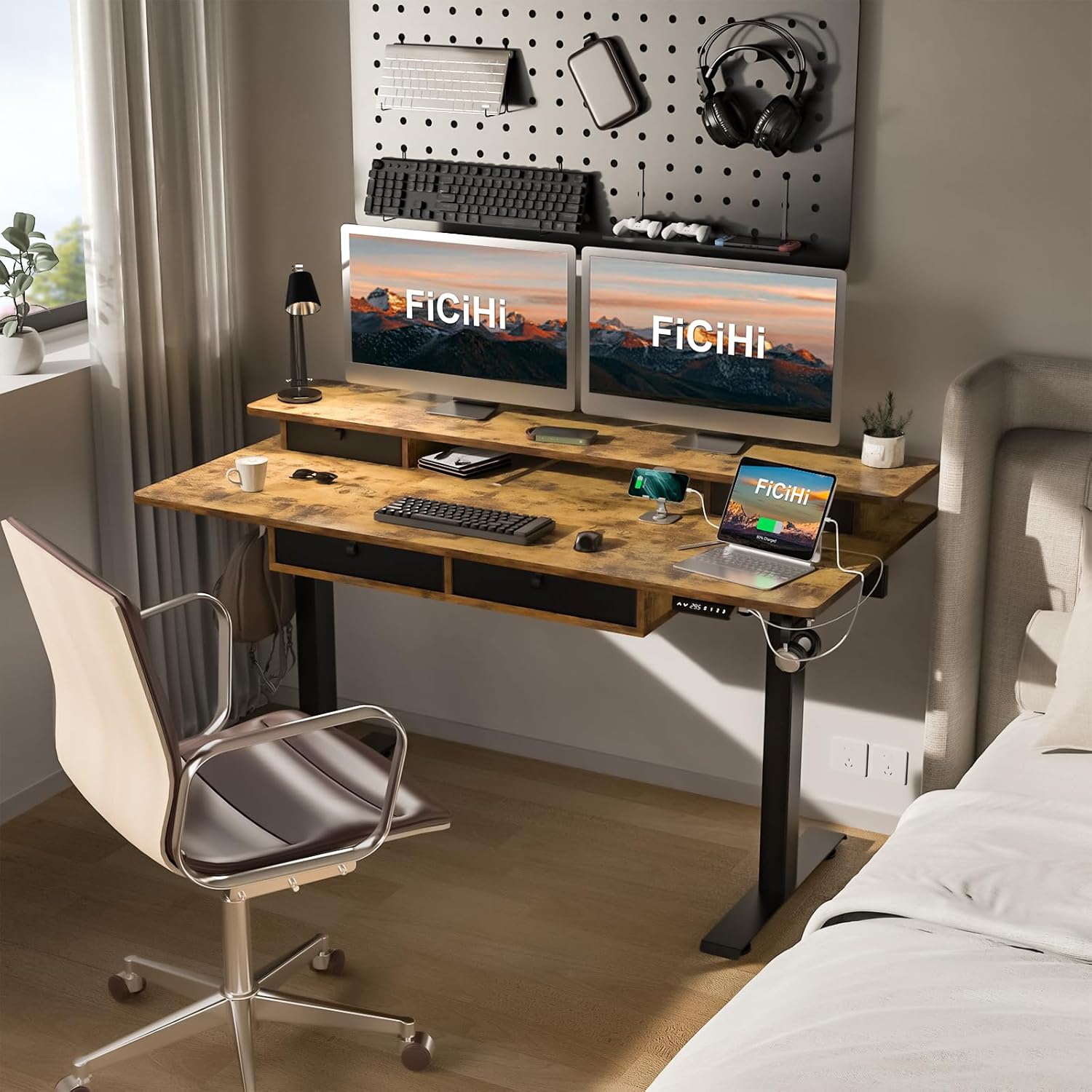 Height Adjustable Electric Des - Home Office With Two Desks recension och pris