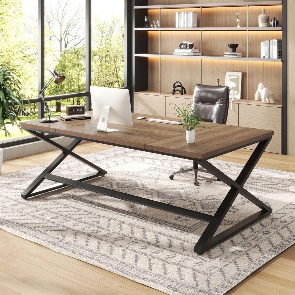70.8 Rustic Oak Double PC Gami - Home Office With Two Desks recension och pris