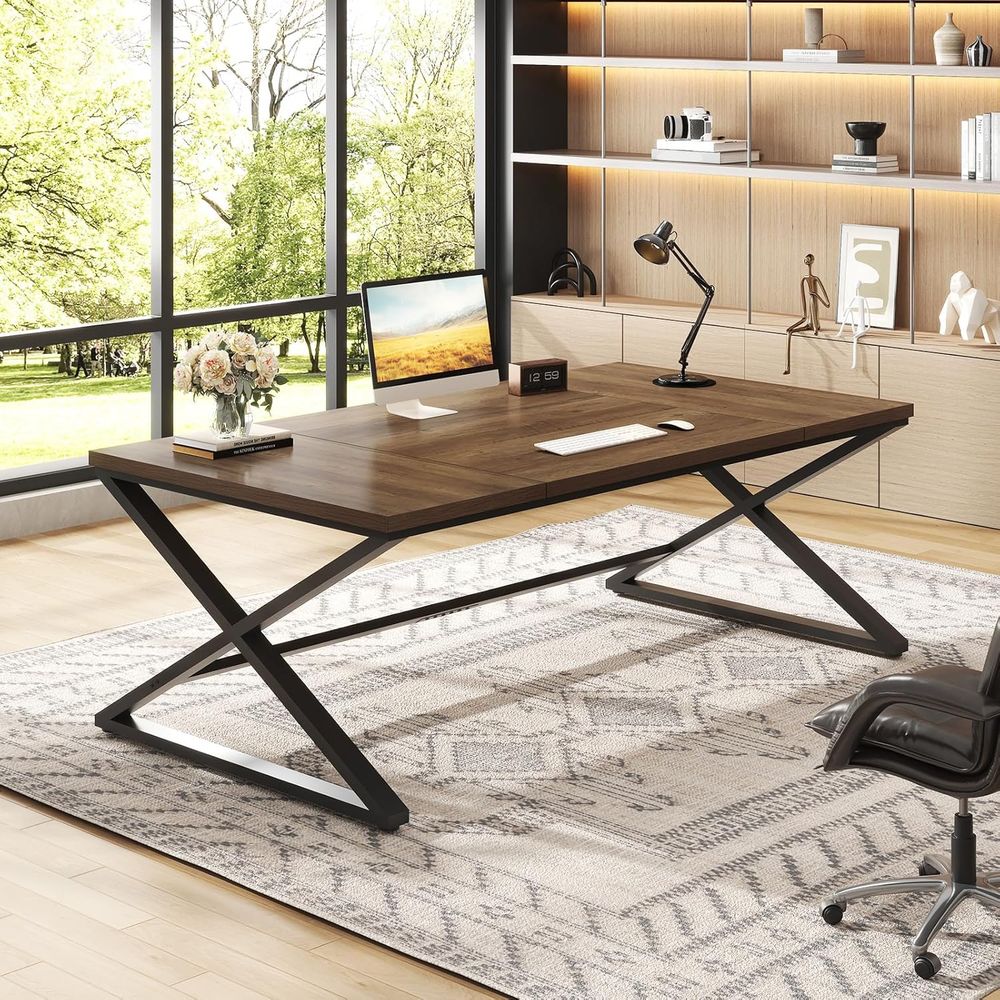 70.8 Rustic Oak Double PC Gami - Home Office With Two Desks recension och pris