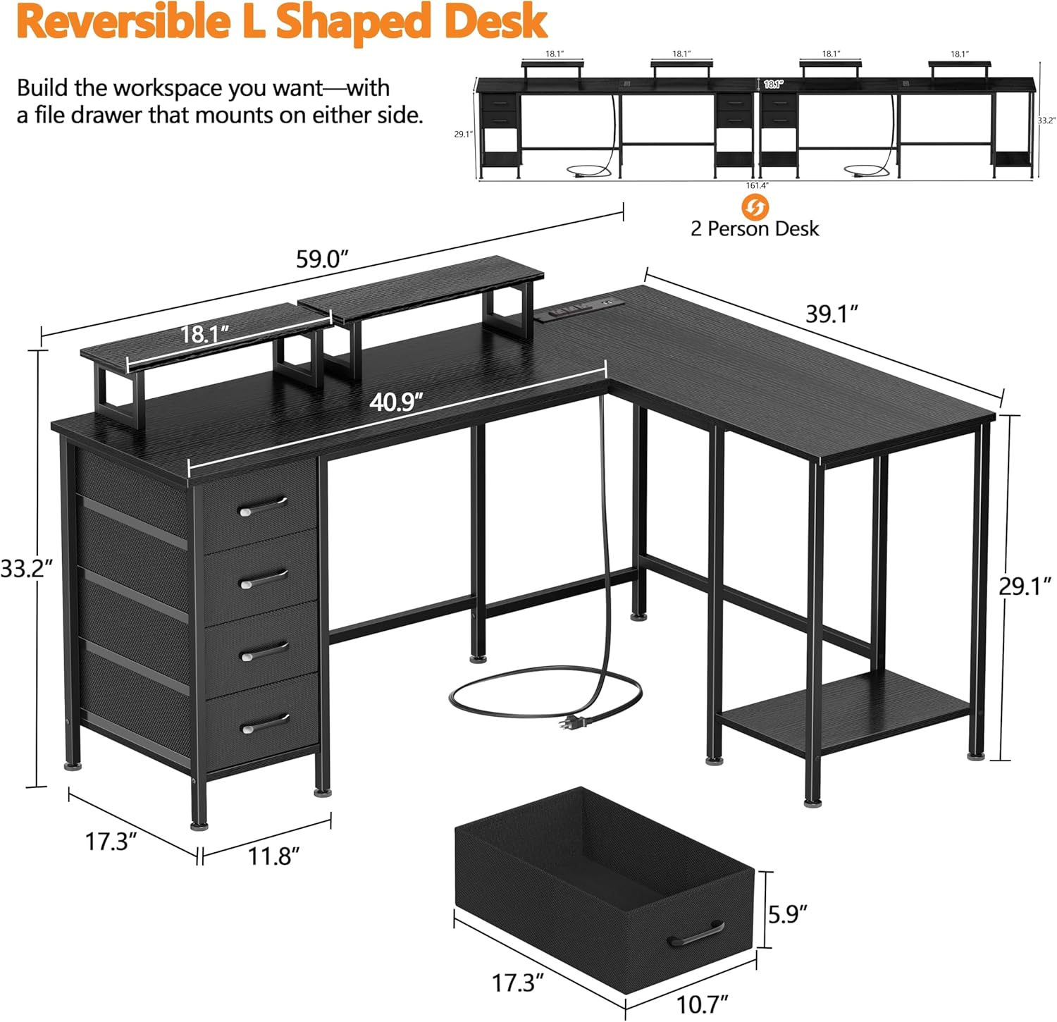 59 inch L Shaped Computer Desk - Home Office With Two Desks recension och pris